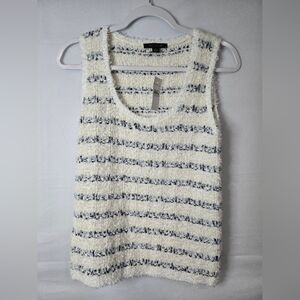 NWT Ann Taylor Fuzzy Striped Tank Top - White and Blue Size Small